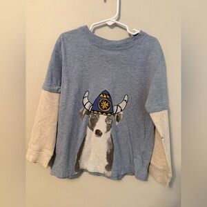 Hanna Andersson Blue & Cream Long Sleeve Tee with Dog Graphic